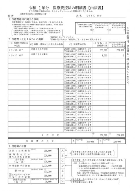 医療費控除の明細書